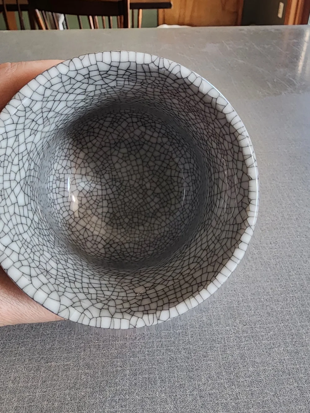 Black & White Crackle Ceramic Yunomi with Calligraphy